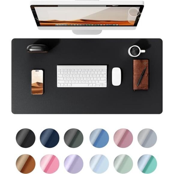 Black Leather Desk Pad Large Waterproof Office Mat Non Slip Mouse Pad Protector - Picture 1 of 7